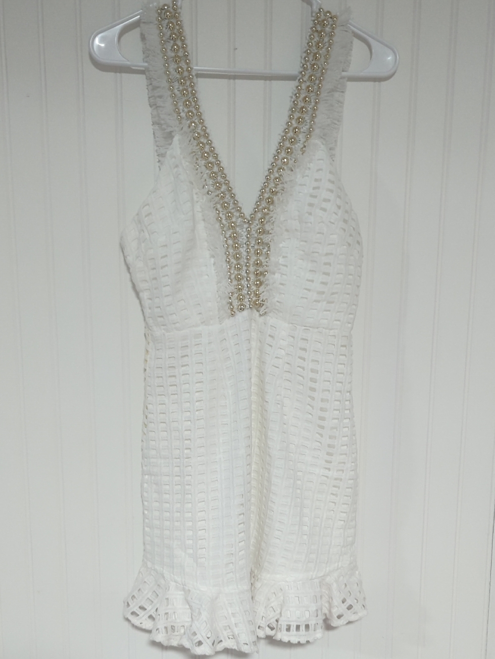 Angel Biba White Dress with Gold Bead Trim
